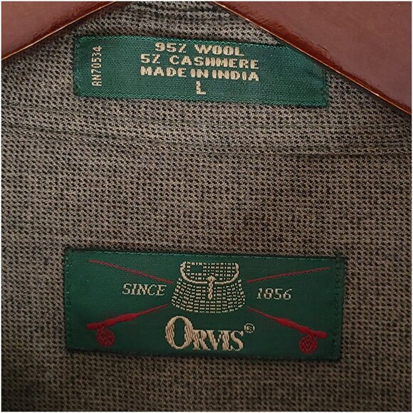 ORVIS Long Sleeve Flannel Shirt Mens Large Brown Wool Cashmere Blend Vintage - Picture 7 of 7